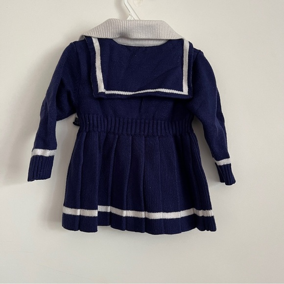 Babygirl Navy Sailor Dress Long Sleeve Nautical Knit Pleated Dress - Picture 6 of 12